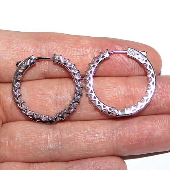Sterling Silver Cubic Zirconia Hoop Earrings - Picture 7 of 8